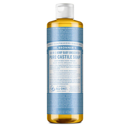 Dr Bronners 18 in 1 Baby Unscented Pure Castile Liquid Soap 473ml
