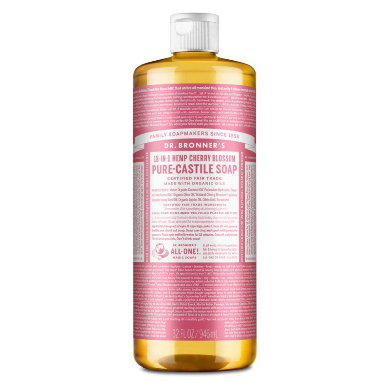 Dr Bronners 18 in 1 Cherry Blossom Pure Castile Liquid Soap 946ml