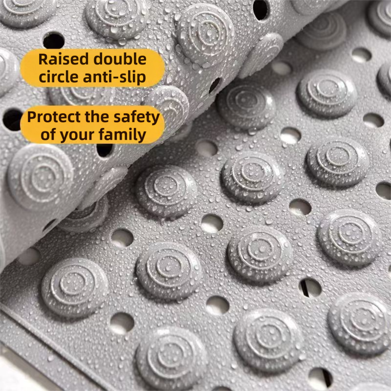 Grey Eco-Friendly Bath Mat with Massage Points - Anti-Slip Suction Cup Safety Bathroom Rug (L Size 86.5X53x2 CM)
