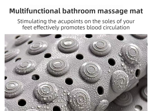 Khaki Eco-Friendly Bath Mat with Massage Points - Anti-Slip Suction Cup Safety Bathroom Rug (L Size 86.5X53x2 CM)