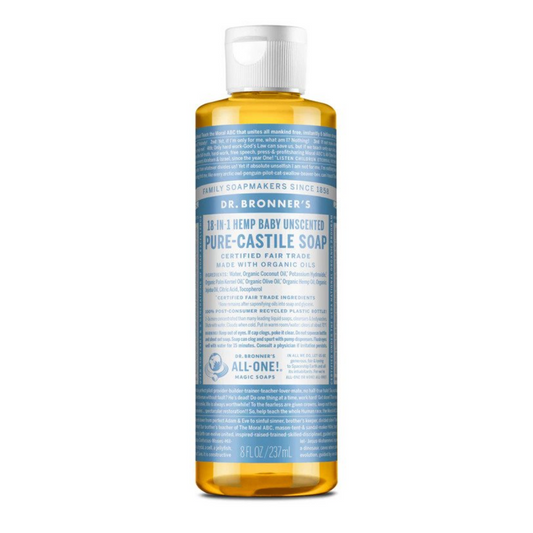 Dr Bronners 18 in 1 Baby Unscented Pure Castile Liquid Soap 237ml