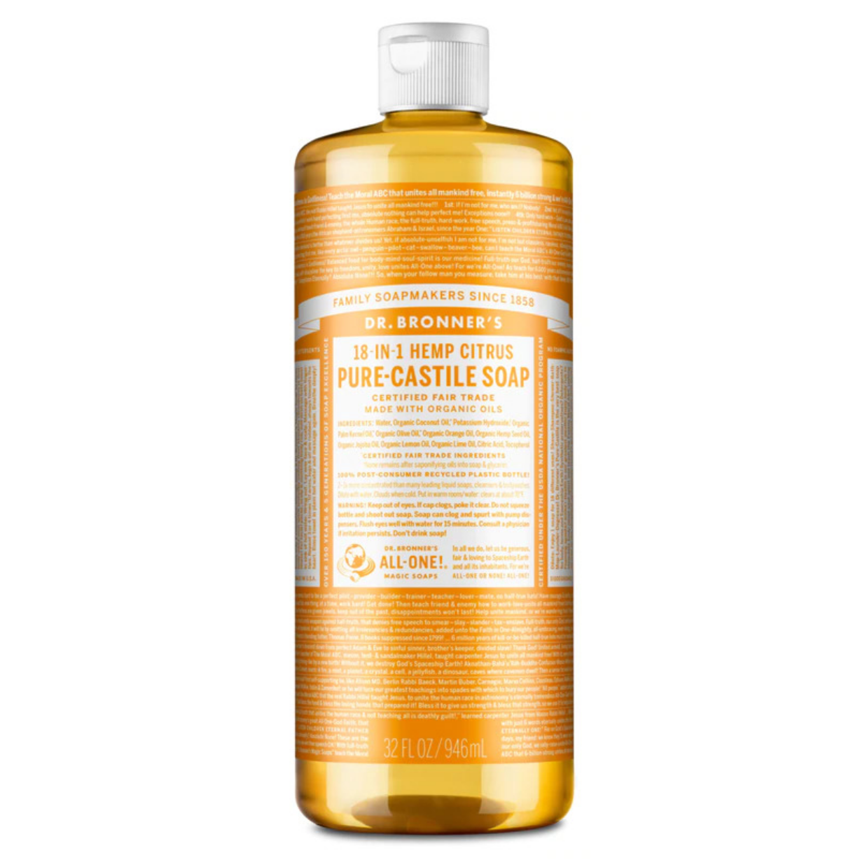 Dr Bronners 18 in 1 Citrus Pure Castile Liquid Soap 946ml
