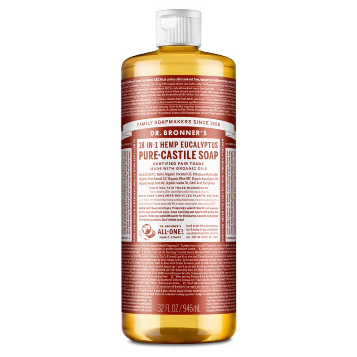 Dr Bronners 18 in 1 Eucalyptus Pure Castile Liquid Soap 946ml