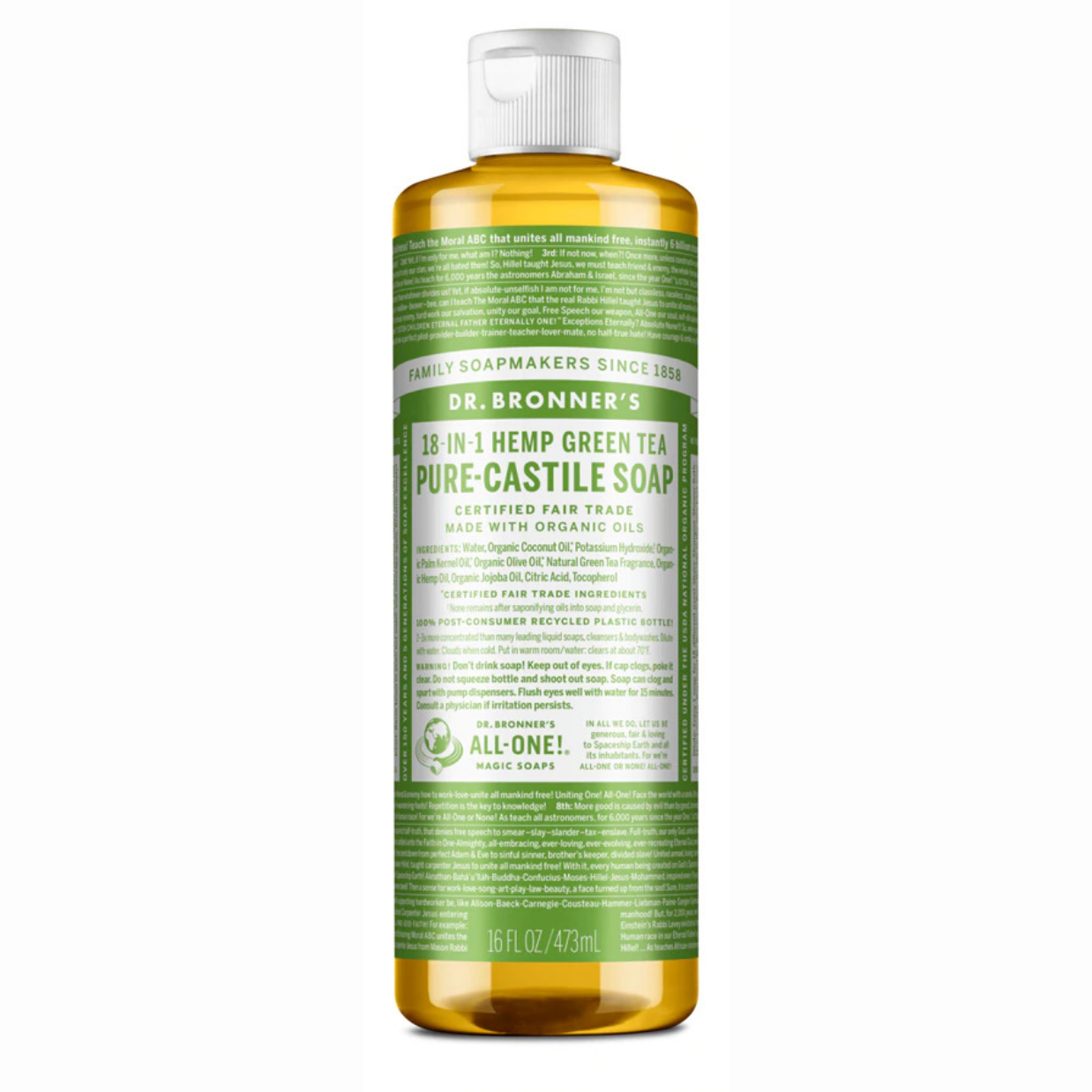 Dr Bronners 18 in 1 Green Tea Pure Castile Liquid Soap 473ml