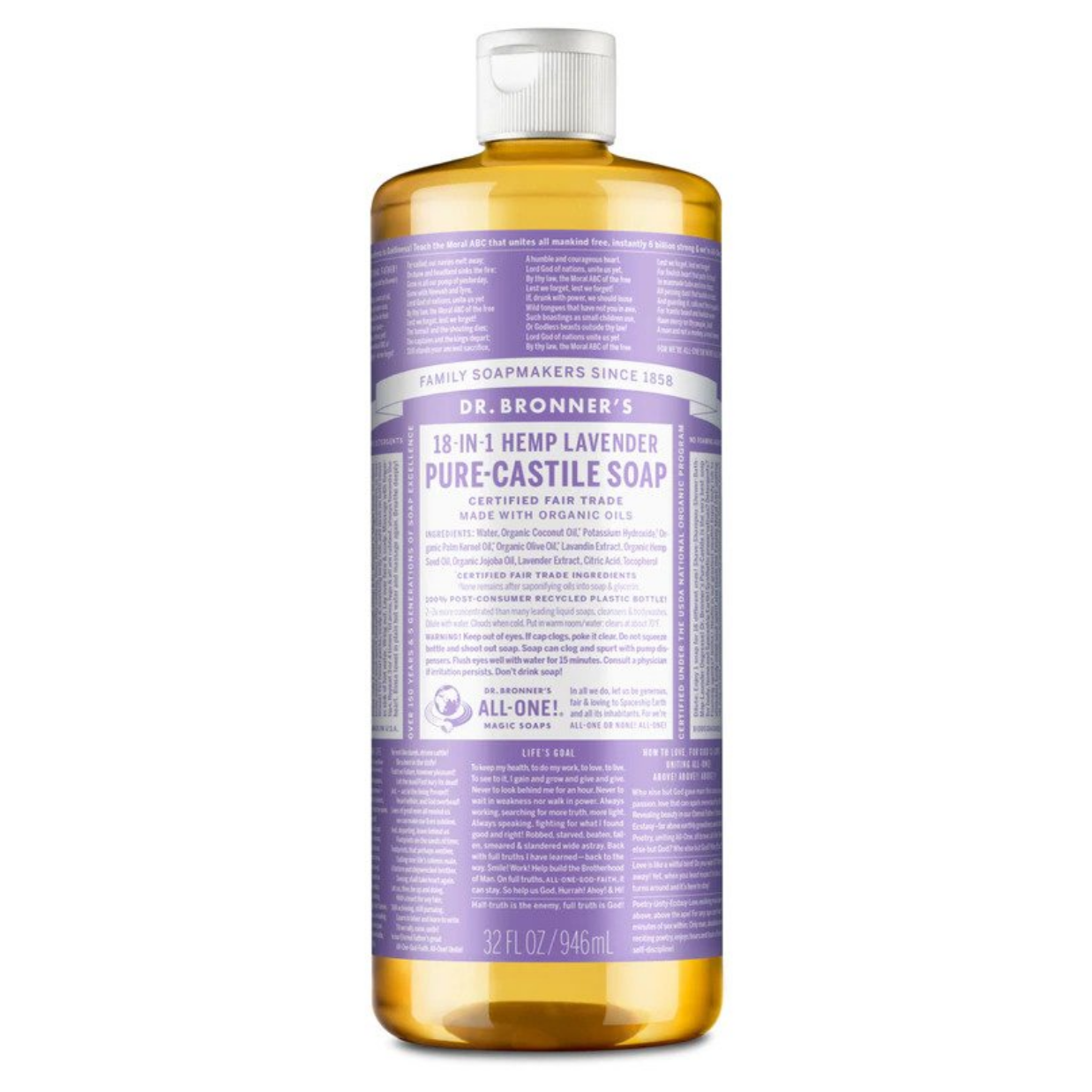 Dr Bronners 18 in 1 Lavender Pure Castile Liquid Soap 946ml