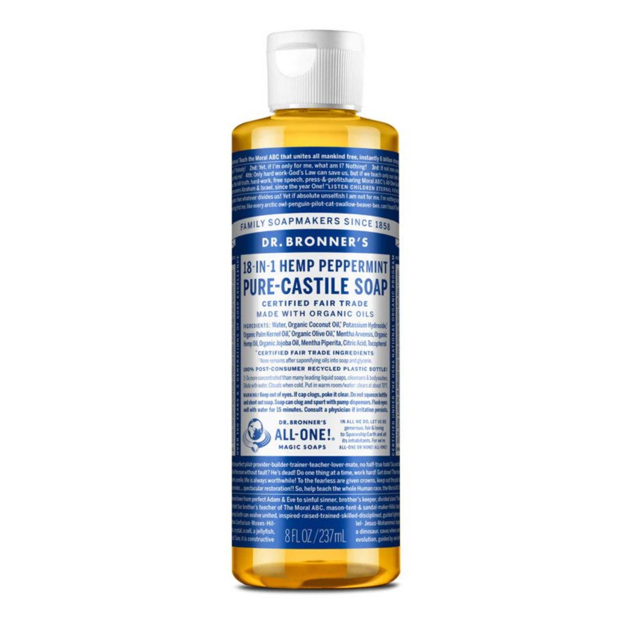 Dr Bronners 18 in 1 Peppermint Pure Castile Liquid Soap 237ml