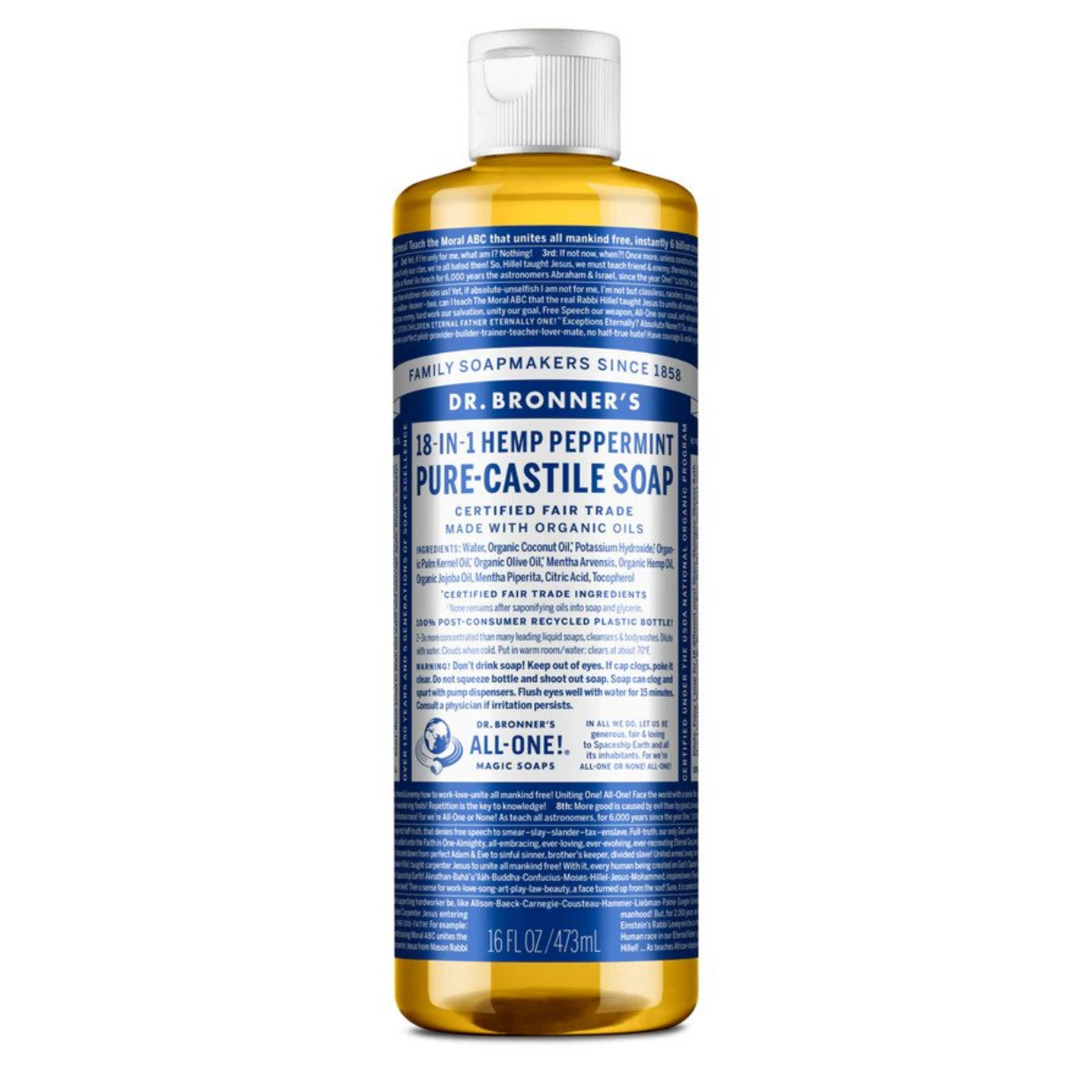 Dr Bronners 18 in 1 Peppermint Pure Castile Liquid Soap 473ml