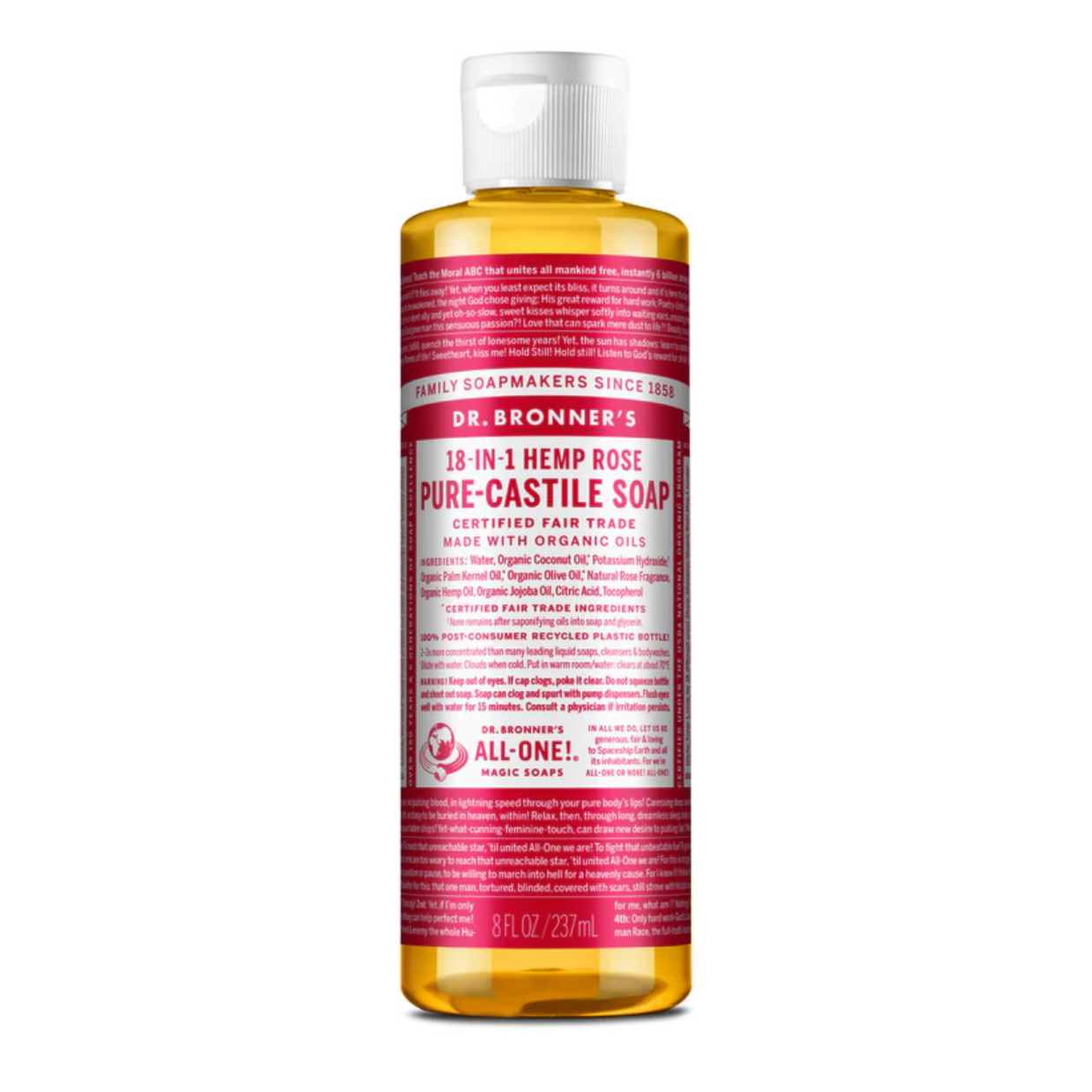 Dr Bronners 18 in 1 Rose Pure Castile Liquid Soap 237ml