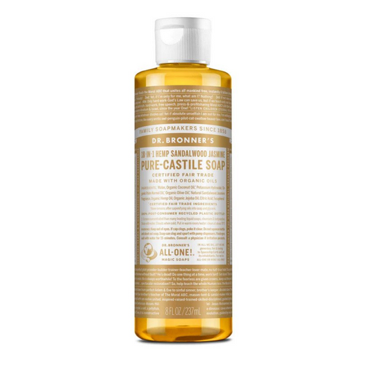 Dr Bronners 18 in 1 Sandalwood Jasmine Pure Castile Liquid Soap 237ml