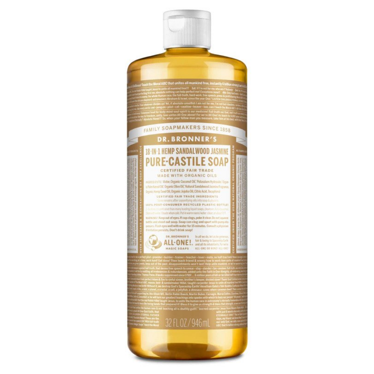 Dr Bronners 18 in 1 Sandalwood Jasmine Pure Castile Liquid Soap 946ml
