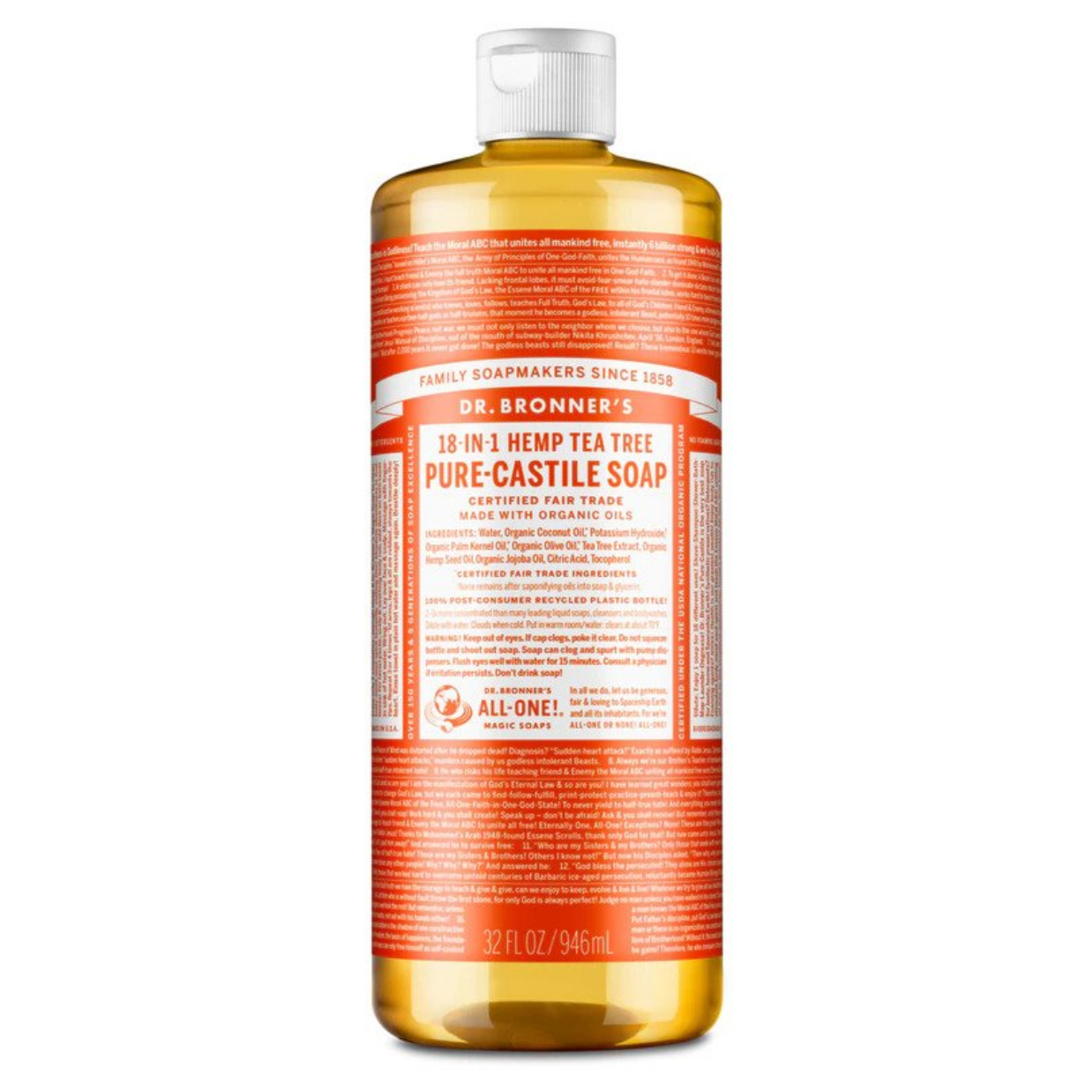 Dr Bronners 18 in 1 Tea Tree Pure Castile Liquid Soap 946ml